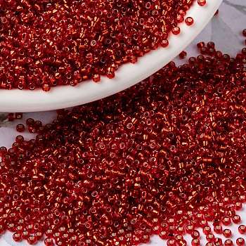 MIYUKI Round Rocailles Beads, Japanese Seed Beads, (RR10) Silverlined Flame Red, 15/0, 1.5mm, Hole: 0.7mm, about 5555pcs/bottle, 10g/bottle