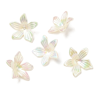 ABS Plastic Imitation Pearl Bead Caps, AB Color, 5-Petal Flower, Cornsilk, 24x26x9mm, Hole: 1.2mm