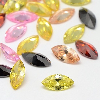 Mixed Grade A Horse Eye Cubic Zirconia Pointed Back Cabochons, Faceted, 4x2x1.4mm