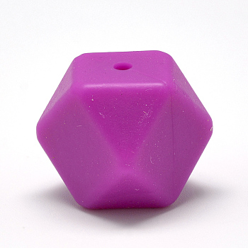 Food Grade Eco-Friendly Silicone Beads, Chewing Beads For Teethers, DIY Nursing Necklaces Making, Faceted Cube, Orchid, 17x17x17mm, Hole: 2mm