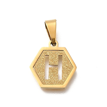 304 Stainless Steel Charms, Real 18K Gold Plated, Hexagon with Letter Charm, Letter H, 15x14x1.5mm, Hole: 3x5.5mm