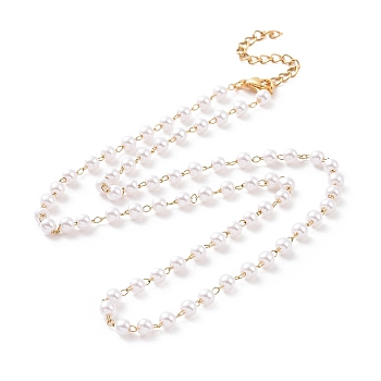 Vacuum Plating 304 Stainless Steel Beaded Necklaces, with Plastic Imitation Pearl Beads, Golden, 17.64 inch(44.8cm)
