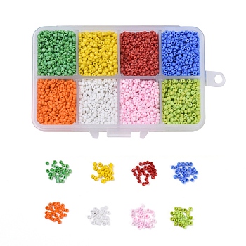 12/0 8 Colors Round Glass Seed Beads, Opaque Colours, Round Hole, Mixed Color, 12/0, 2mm, Hole: 1mm, 8colors, 23g/color, 184g/box