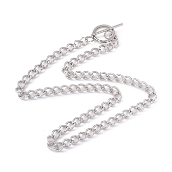 304 Stainless Steel Curb Chain Necklace with Toggle Clasps for Women, Stainless Steel Color, 20.67 inch(52.5cm)