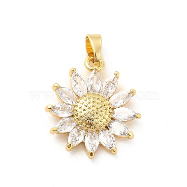 Real 18K Gold Plated Clear Flower Brass+Glass Pendants