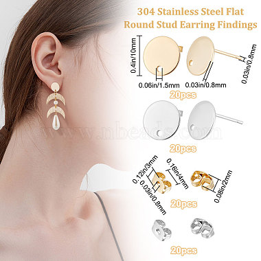 40Pcs 2 Colors Flat Plate 201 Stainless Steel Stud Earring Findings(STAS-BBC0002-40)-2