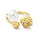 304 Stainless Steel Round Ball Open Cuff Ring with ABS Plastic Imitation Pearl(RJEW-G297-02G)-2