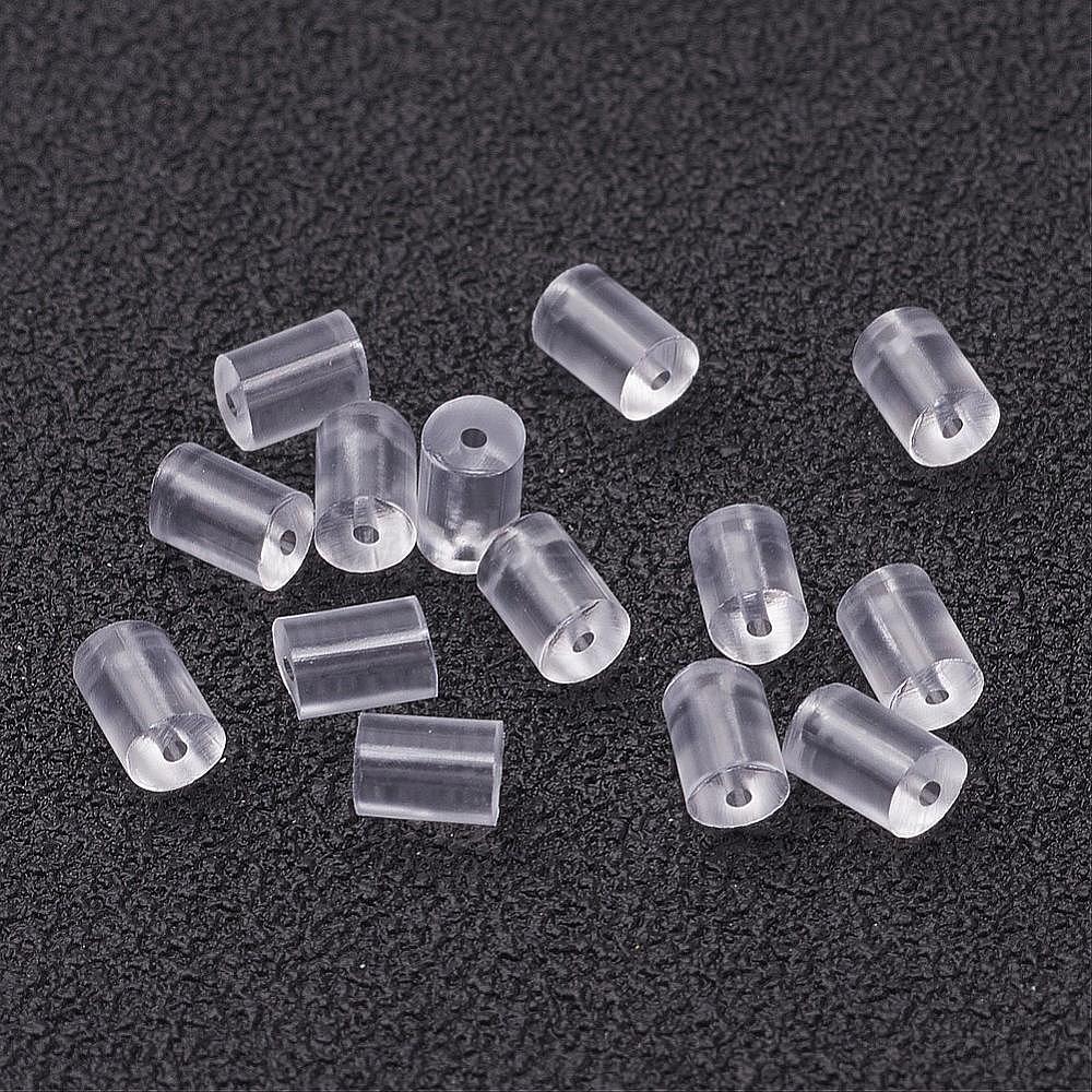 Plastic Ear Nuts, Earring Backs, Clear, 3x3mm, Hole: 0.3mm, about 550pcs/10g