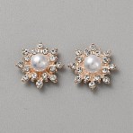 Alloy Rhinestone Cabochons, with Plastic Imitation Pearl, Flower, Golden, 16x7mm(DIY-WH20002-76)