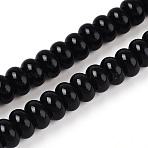 Opaque Spray Painted Glass Beads, Rondelle, Black, 8~8.5x4.5~5mm, Hole: 1.2mm, about 75~77pcs/strand, 14.96 inch(38cm)(X-GLAA-ZX008-8mm-18F)