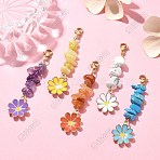 10Pcs 5 Colors Flower Alloy Enamel & Natural Red Aventurine & Amethyst & Lemon Jade & Synthetic Turquoise & White Howlite Chip Pendant Decoration, Mixed Color, 65mm, 2pcs/color(HJEW-SZ00015)