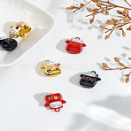 6Pcs 3 Colors Lucky Cat Shape Baking Paint Brass Pendants, Mixed Color, 20x19x15mm, Hole: 2mm, 2pcs/color(KK-LP0004-63)
