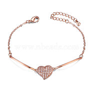 SHEGRACE Alloy Link Bracelets, with AAA Micro Pave Cubic Zirconia, Heart, Rose Gold, 6-3/4 inch(170mm)(JB434A)
