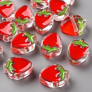 Transparent Enamel Acrylic Beads, Strawberry, Red, 25.5x19x9mm, Hole: 3.5mm(TACR-S155-003F)