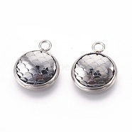 Resin Pendants, with 304 Stainless Steel Finding, Flat Round with Mermaid Fish Scale Shaped, Stainless Steel Color, Light Grey, 18x14x3.5mm, Hole: 2mm(RESI-L024-05)