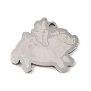 304 Stainless Steel Pendants, Pig with Wing Charm, Stainless Steel Color, 20x22.5x1.5mm, Hole: 1mm(STAS-C095-26P)