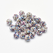 Handmade Polymer Clay Rhinestone Beads, Round, Colorful, 8mm, Hole: 1.5mm(RB-L030-18C-8mm)