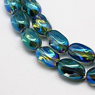 Full Rainbow Plated Crystal Glass Oval Beads Strands, Teal, 21x13mm, Hole: 1mm(EGLA-F026-A06)