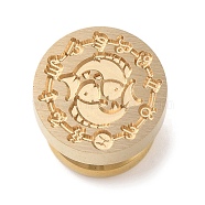 Golden Plated Round Shaped Wax Seal Brass Stamp Head, for Wax Seal Stamp, Constellation, Pisces, 15x14mm, Hole: 7mm(STAM-K002-01G-02)