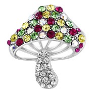 Cubic Zirconia Mushroom Brooch, Alloy Badge for Backpack Clothes, Colorful, 30x27mm(JBR102J)