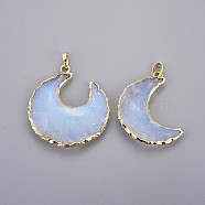 Opalite Pendants, with Golden Tone Brass Findings, Moon, 38~42x27~38x7~8.5mm, Hole: 4x6mm(G-F652-01G)