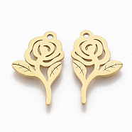 Valentine's Day Theme, 201 Stainless Steel Pendants, Flower/Rose, Golden, 19x12x1mm, Hole: 1.4mm(STAS-S079-115G)