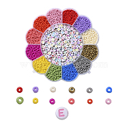 DIY Jewelry Set Making, Bracelet with Craft Acrylic Letter Beads, 8/0 Baking Paint Glass Round Seed Beads and Elastic Crystal Thread, Mixed Color, 3370Pcs/Set(DIY-YW0002-18)