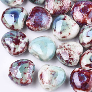 Handmade Porcelain Beads, Fancy Antique Glazed Porcelain, Heart, Colorful, 14~15x16x9~10mm, Hole: 2mm(PORC-S498-15A-06)