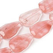 Cherry Quartz Glass Beads Strands, Faceted Teardrop, 36~40x24~26x9.5~10.5mm, Hole: 2mm, about 9pcs/strand, 14.96''(38cm)(G-P548-B22-01)