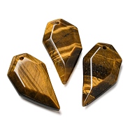 Natural Tiger Eye Pendants, Faceted Half Heart Charms, 27x14x5.5mm, Hole: 1.5mm(G-G052-A04)