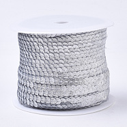Ornament Accessories Plastic Paillette Bead Strands, with Glitter Powder, Sequins Trim, Flat Round, Silver, 6x0.3mm, Hole: 1.2mm, about 100yards/roll(PVC-T006-02I)