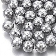 Christmas Electroplate Glass Beads, Round with Star Pattern, Platinum Plated, 10mm, Hole: 1.2mm(X-EGLA-R113-07B)