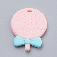 Food Grade Eco-Friendly Silicone Big Pendants, Chewing Pendants For Teethers, DIY Nursing Necklaces Making, Lollipop, Light Salmon, 57x44x6mm, Hole: 3x6mm(SIL-Q011-01E)
