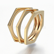 304 Stainless Steel Wide Band Finger Rings, Hexagon, Size 7, Golden, 17mm(RJEW-E153-02G-17mm)