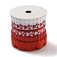 10 Yards 5 Styles Valentine's Day Polyester Ribbons, Heart, Cerise, 1/4~~5/8 inch(7.5~16.5mm), 2 yards/style(OCOR-Q026-01)