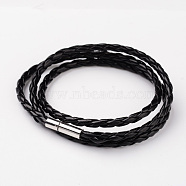 Braided Imitation Leather Cord Wrap Bracelets, with Brass Clasps, Black, 590x5mm(BJEW-L566-02A)