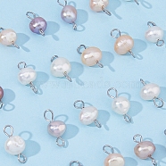 Natural Cultured Freshwater Pearl Connector Charms, with 304 Stainless Steel Loops, Nuggets, Stainless Steel Color, 14mm, Hole: 2.5mm, 30pcs/set(PALLOY-FH00005)