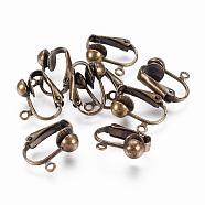 Brass Clip-on Earring Findings, Nickel Free, Antique Bronze, 17x14x7mm, Hole: 1mm(KK-E491-AB-NF)
