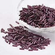 Glass Bugle Beads, Silver Lined, Saddle Brown, 12x2mm, Hole: 0.5mm, about 5000pcs/bag(SEED-E001-12mm-57)