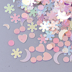 Ornament Accessories, PVC Plastic Paillette/Sequins Beads, Snowflake & Heart & Moon & Flat Round, Flamingo, 3~6x3~5x0.4mm(PVC-N001-11)