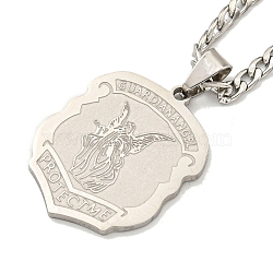 Non-Tarnish Saint Michael Archangel Pendant Necklaces, 304 Stainless SteeL Curb Chain Necklaces, Stainless Steel Color, 23.58 inch(59.9cm)(NJEW-S422-01P)