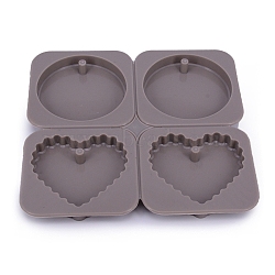 Heart & Flat Round Silicone Pendant Molds, Fondant Molds, for DIY Cake Decoration, Chocolate, Candy, UV Resin & Epoxy Resin Jewelry Making, Gray, 154x160x12mm(DIY-WH0171-38)