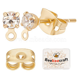 80Pcs Brass Stud Earring Findings, with Clear Cubic Zirconia & Horizontal Loops & 80Pcs Friction Ear Nuts, Diamond, Real 18K Gold Plated, 5.5x3mm, Hole: 0.8mm, Pin: 0.7mm(KK-BBC0007-16)