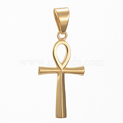 304 Stainless Steel Pendants, Ankh Cross, Golden, 42x22x3mm, Hole: 11x8mm(STAS-L196-06A)