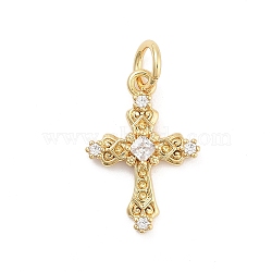 Cross Rack Plating Brass Micro Pave Cubic Zirconia Pendants, Cadmium Free & Lead Free, Long-Lasting Plated, Real 18K Gold Plated, 16x11x2.5mm, Hole: 3mm(KK-G512-29G)