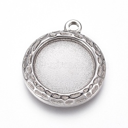 304 Stainless Steel Pendant Cabochon Settings, Flat Round, Stainless Steel Color, Tray: 16mm, 25.5x22x3mm, Hole: 2mm(STAS-G214-07P)