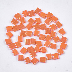 2-Hole Opaque Glass Seed Beads, AB Colours, Rectangle, Coral, 5x4.5~5.5x2~2.5mm, Hole: 0.5~0.8mm(SEED-S023-28C-06)