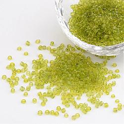 12/0 Glass Seed Beads, Transparent, Round, Green Yellow, 2mm, Hole: 1mm, about 3100pcs/50g(X-SEED-A004-2mm-4)