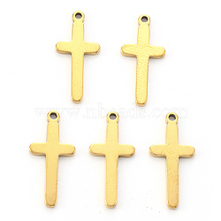 PVD Vacuum Plating 304 Stainless Steel Pendants, Laser Cut, Cross, Real 18K Gold Plated, 19x8.5x1mm, Hole: 1.2mm(STAS-N092-38G)