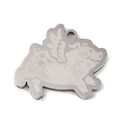 Non-Tarnish 304 Stainless Steel Pendants, Pig with Wing Charm, Stainless Steel Color, 20x22.5x1.5mm, Hole: 1mm(STAS-C095-26P)